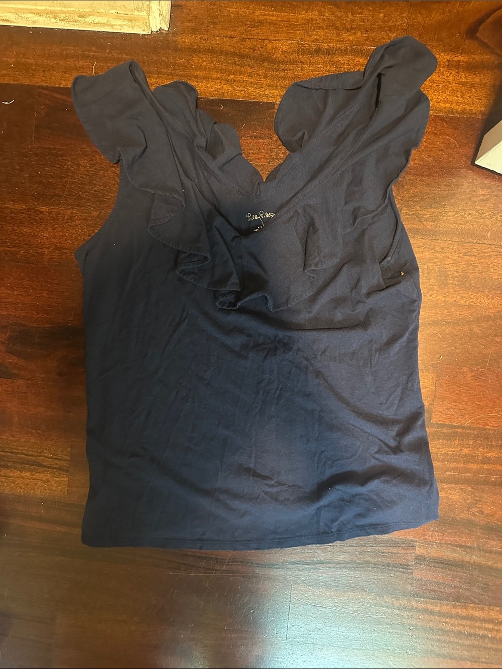 Lilly Pulitzer Navy Ruffled V-Neck Tank Top
